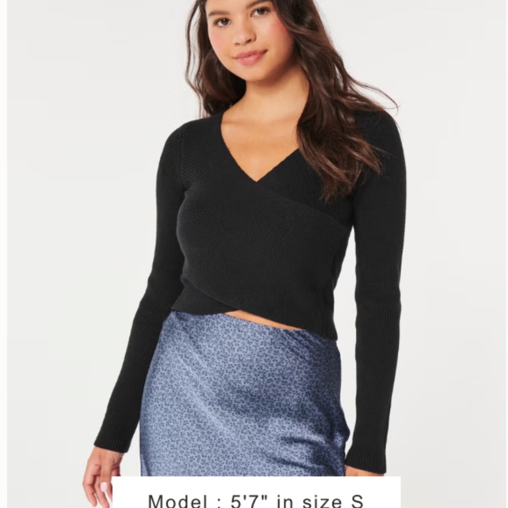 Hollister Long-Sleeve Ribbed Wrap Sweater Top Small